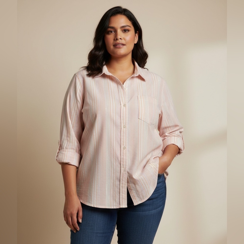 Gap Women’s Button Down Shirt Pink/Metallic Thread Excellent Condition Size XL